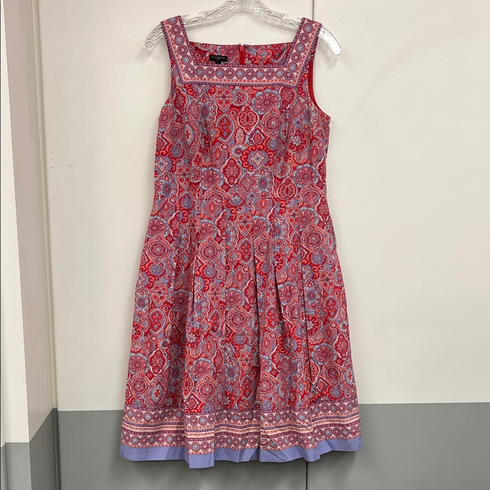 Talbots Red Lavender Sleeveless Fit-and-Flare Pleated Midi Dress with Pockets